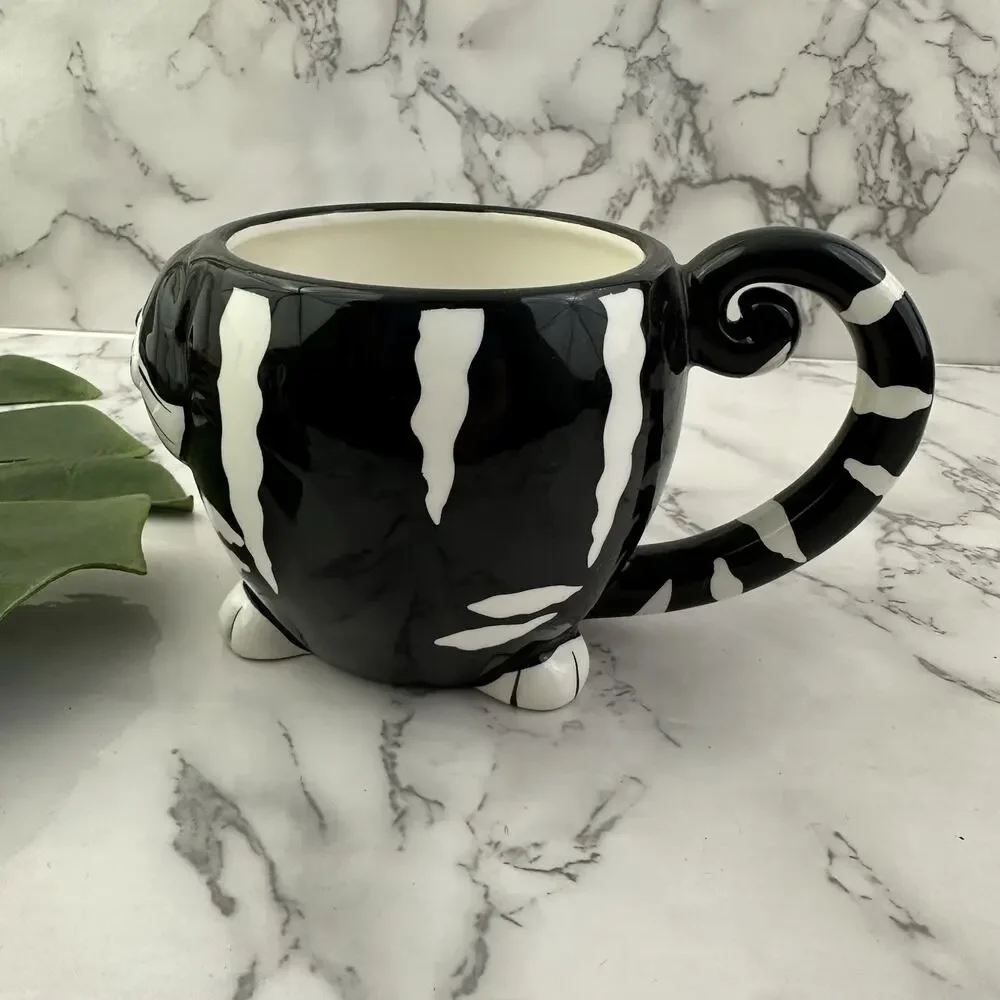 Pier 1 Vintage Y2k Chubby Cat Coffee Mug Black White 3d Kitten Striped Cup